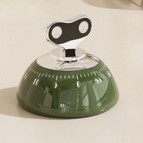 Vintage Magnetic Mechanical Kitchen Timer, 60-Minute Countdown Timer for the Fridge, Battery-Free Cooking Alarm—Green