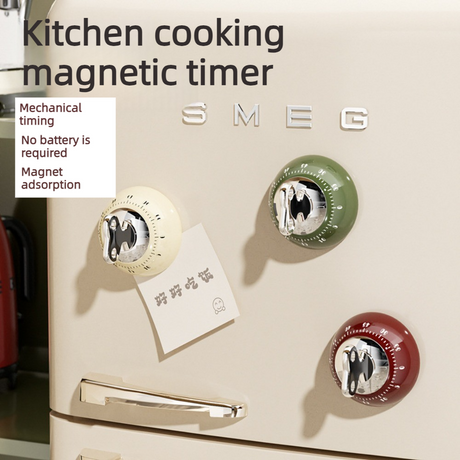Vintage Magnetic Mechanical Kitchen Timer, 60-Minute Countdown Timer for the Fridge, Battery-Free Cooking Alarm—Green