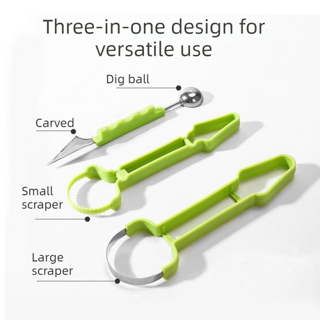 2-Piece 3-in-1 Stainless Steel Fruit Carving Scoop, Multi-Function Melon Seed Remover Kitchen Tool