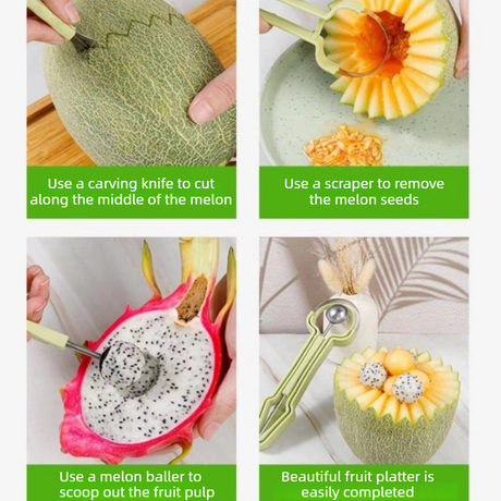 2-Piece 3-in-1 Stainless Steel Fruit Carving Scoop, Multi-Function Melon Seed Remover Kitchen Tool
