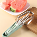 3-in-1 Stainless Steel Watermelon Cutter Set, Multi-Function Melon Slicer, Scoop, and Fork Kitchen Tool—Green