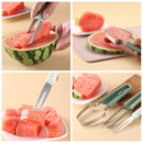 3-in-1 Stainless Steel Watermelon Cutter Set, Multi-Function Melon Slicer, Scoop, and Fork Kitchen Tool—Green