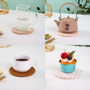 INS Style Round Cotton Woven Heat-Resistant Coasters, 8-Piece Set of Thick Table and Pot Mats with Free Iron Storage Rack - Pink