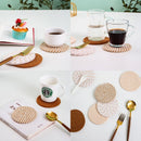 INS Style Round Cotton Woven Heat-Resistant Coasters, 8-Piece Set of Thick Table Pot Mats with Free Iron Storage Rack—Gray-Brown