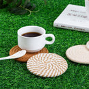 INS Style Round Cotton Woven Heat-Resistant Coasters, 8-Piece Set of Thick Table and Pot Mats with Free Iron Storage Rack - Striped