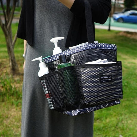 Multi-Pocket Mesh Shower Caddy Tote, Portable Waterproof Bottom Bath Organizer Bag for Travel Swimming Bathroom