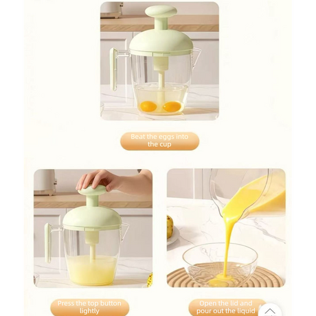 Semi-Auto Press Egg Mixer Cup, Large-Capacity Hand Whisk with Filter Spout for Baking, Whipping Cream, and Beating Eggs—Green