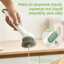 Press Liquid Dispensing Dish Brush, 360° Rotatable PET Bristle Long Handle Kitchen Cleaning Scrub Brush