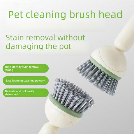 Press Liquid Dispensing Dish Brush, 360° Rotatable PET Bristle Long Handle Kitchen Cleaning Scrub Brush