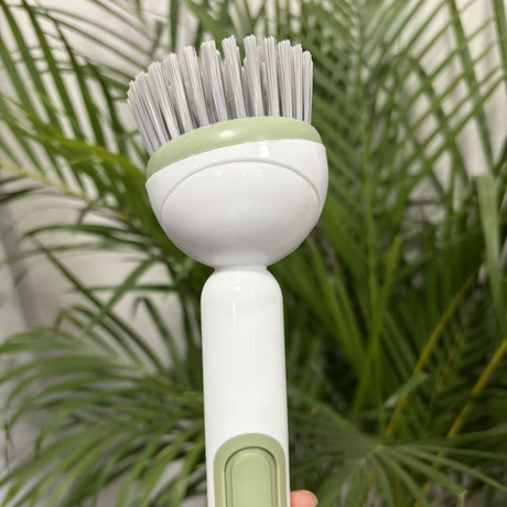 Press Liquid Dispensing Dish Brush, 360° Rotatable PET Bristle Long Handle Kitchen Cleaning Scrub Brush