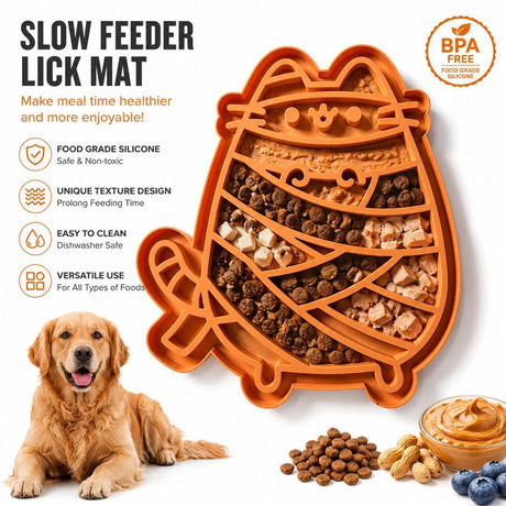 Cartoon Cat Shape Silicone Pet Slow Feeder Lick Mat, Anti-Choke Lick Pad for Dogs & Cats