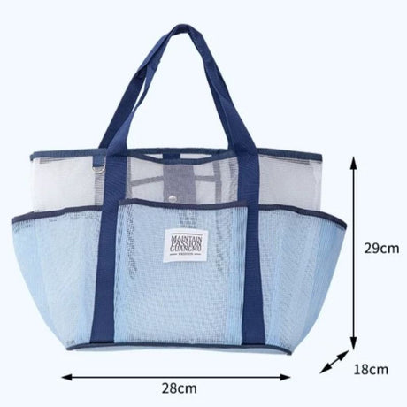 Multi-Pocket Mesh Beach Swim Bag, Dry/Wet Separation, Large Capacity Gym Tote with Bonus Mini Round Mesh Pouch—Black