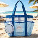 Multi-Pocket Mesh Beach Swim Bag, Dry/Wet Separation, Large Capacity Gym Tote with Bonus Mini Round Mesh Pouch - Blue
