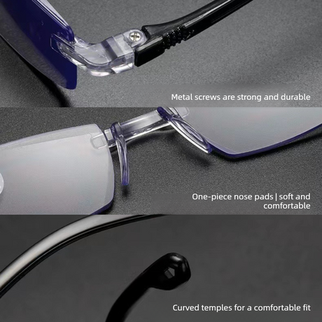 Rimless Diamond-Cut Anti-Blue-Light Reading Glasses +1.50 Diopter, Unisex, 2-Pack (Same Prescription) with 2 Clear Plastic Cases