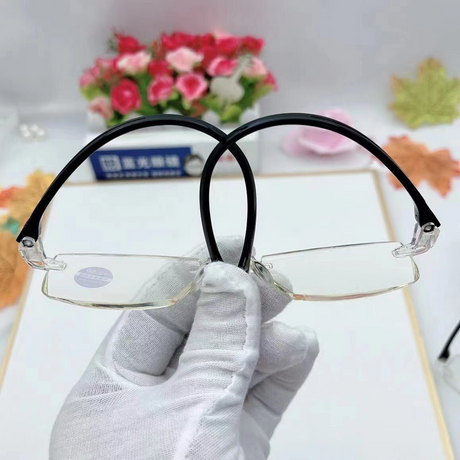 Rimless Diamond-Cut Anti-Blue-Light Reading Glasses +1.50 Diopter, Unisex, 2-Pack (Same Prescription) with 2 Clear Plastic Cases