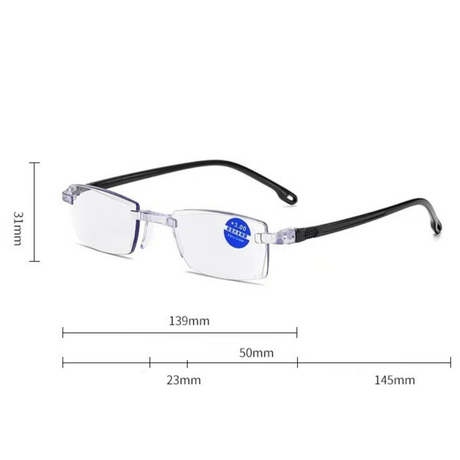 Rimless Diamond-Cut Anti-Blue-Light Reading Glasses +1.50 Diopter, Unisex, 2-Pack (Same Prescription) with 2 Clear Plastic Cases