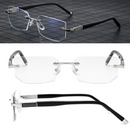 Business Metal Rimless Cut Anti Blue Light Reading Glasses, 2 Pack Different Powers +1.00 & +1.50 Diopter Fashion Readers for Men Women