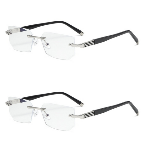 Business Metal Rimless Cut Anti Blue Light Reading Glasses, 2 Pack Different Powers +1.50 & +2.00 Diopter Fashion Readers for Men Women