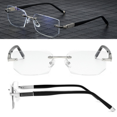 Business Metal Rimless Cut Anti Blue Light Reading Glasses, 2 Pack Different Powers +1.50 & +2.00 Diopter Fashion Readers for Men Women