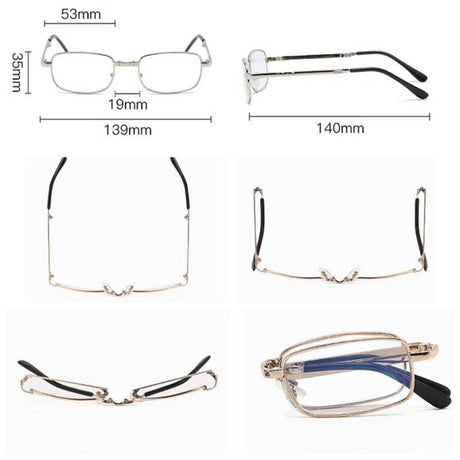 +1.50 Diopter Metal Portable Foldable Anti-Blue Light Reading Glasses, Lightweight Compact Readers for Seniors—Gold