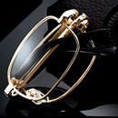 +2.00 Diopter Metal Portable Foldable Anti-Blue Light Reading Glasses, Lightweight Compact Readers for Seniors - Gold