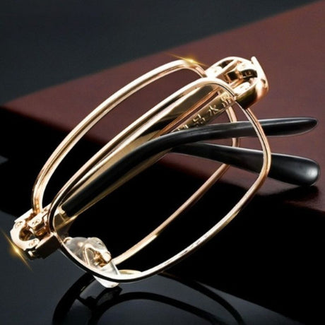 +1.50 Diopter Metal Portable Foldable Anti-Blue Light Reading Glasses, Lightweight Compact Readers for Seniors—Silver