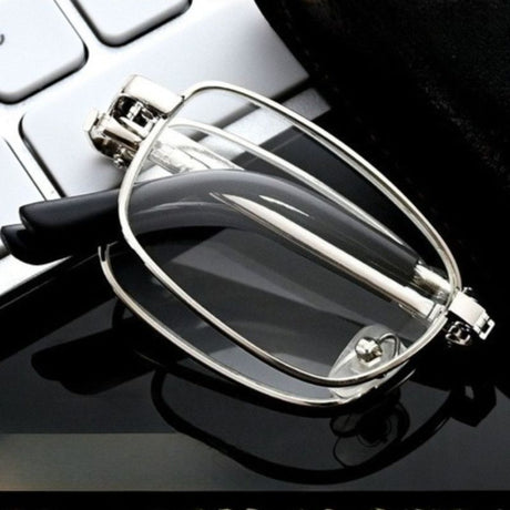 +2.50 Diopter Metal Portable Foldable Anti-Blue Light Reading Glasses, Lightweight Compact Readers for Seniors - Silver