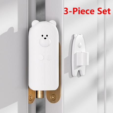 Cute Bear Door Pinch Guard, Baby Safety Door Stopper, No-Drill Door Clip, 3-Pack—White