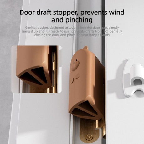 Cute Bear Door Pinch Guard, Baby Safety Door Stopper, No-Drill Door Clip, 3-Pack—White
