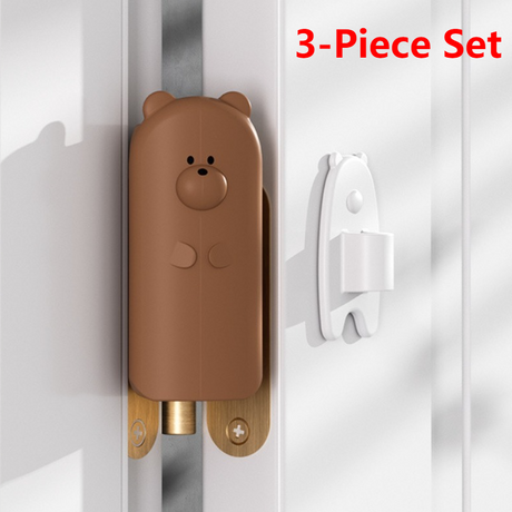 Cute Bear Door Pinch Guard, Baby Safety Door Stopper, No-Drill Door Clip, 3-Pack—Brown