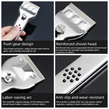 Stainless Steel Multi-Functional Cleaning Scraper, Glue & Stain Remover for Glass Tile, with 5 Replacement Blades