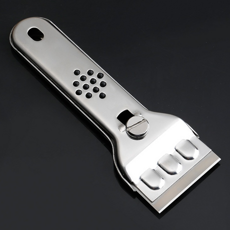 Stainless Steel Multi-Functional Cleaning Scraper, Glue & Stain Remover for Glass Tile, with 5 Replacement Blades