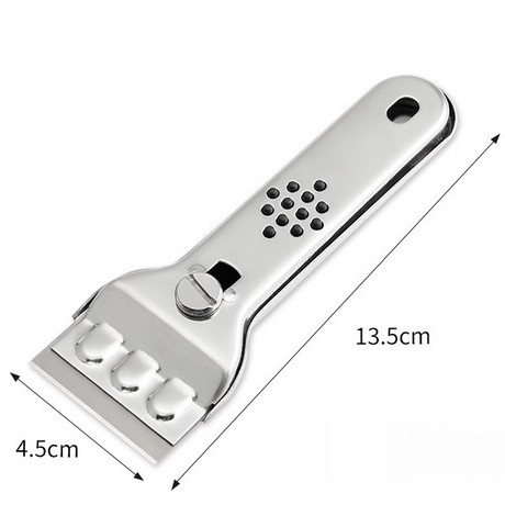 Stainless Steel Multi-Functional Cleaning Scraper, Glue & Stain Remover for Glass Tile, with 5 Replacement Blades