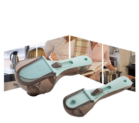 Adjustable Measuring Spoon Set Large & Small Size, Plastic Scale Scoop for Baking, Dry & Liquid Ingredients