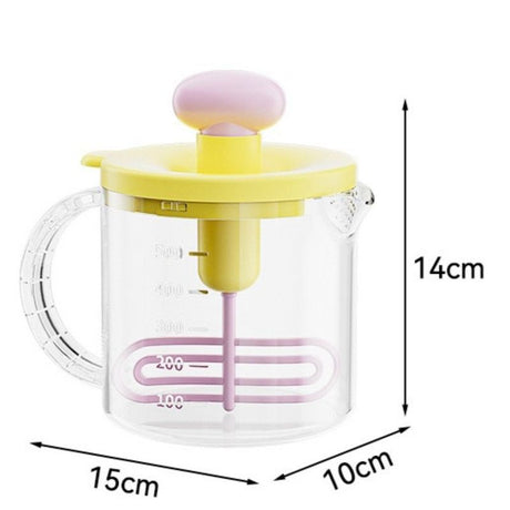 Semi-Auto Press Egg Beater Cup, Large-Capacity Measuring Manual Whisk for Cream & Egg Mixing—Yellow
