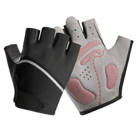 Black Size L - One Pair - Breathable Mesh Half-Finger Sports Gloves, Non-Slip Silicone Shock-Absorbing Gloves for Cycling and Fitness