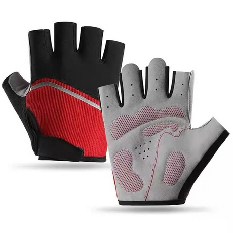 Red Size XL - One Pair - Breathable Mesh Half-Finger Sports Gloves, Non-Slip Silicone Shock-Absorbing Gloves for Cycling Fitness