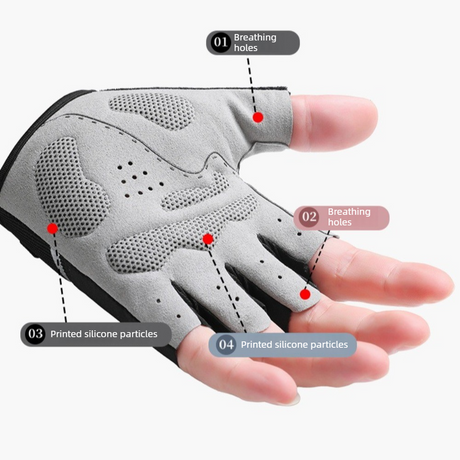 Red Size XL - One Pair - Breathable Mesh Half-Finger Sports Gloves, Non-Slip Silicone Shock-Absorbing Gloves for Cycling Fitness