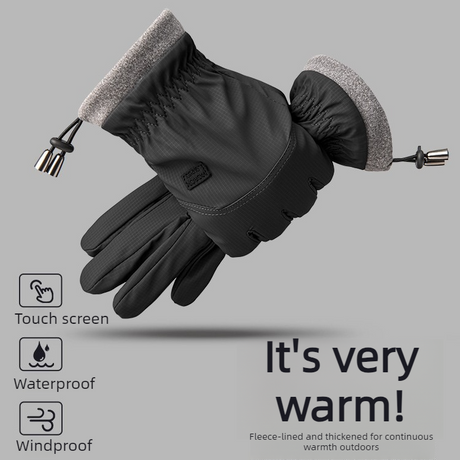 Winter Fleece-Lined Touchscreen Gloves, Windproof, Water-Resistant, Anti-Slip Thermal Gloves for Cycling and Driving, Unisex, One Pair—Gray (One Size Fits All)