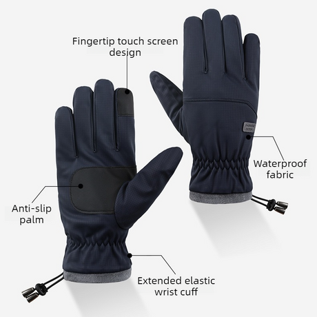 Winter Fleece-Lined Touchscreen Gloves, Windproof, Water-Resistant, Anti-Slip Thermal Gloves for Cycling and Driving, Unisex, One Pair—Gray (One Size Fits All)