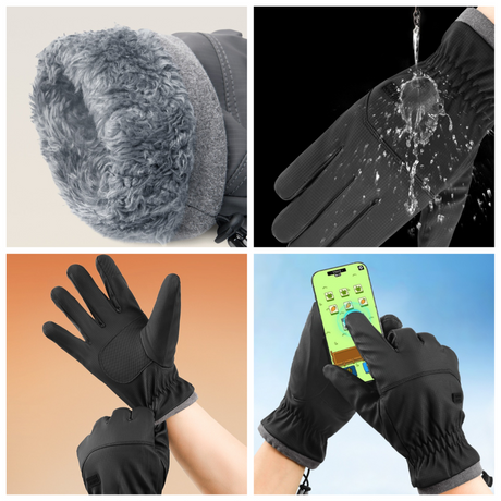 Winter Fleece-Lined Touchscreen Gloves, Windproof, Water-Resistant, Anti-Slip Thermal Gloves for Cycling and Driving, Unisex, One Pair—Gray (One Size Fits All)
