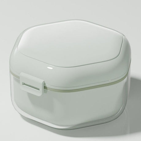 3-Layer Drainable Retainer Storage Case, Portable Invisible Braces & Denture Soaking Cleaning Box - Green