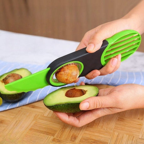 3-in-1 Avocado Slicer and Cutter, Multi-Functional Avocado Pitter & Slicing Tool for Fruit Prep—Green