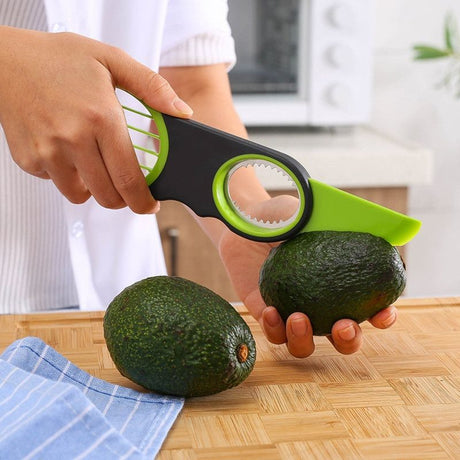 3-in-1 Avocado Slicer and Cutter, Multi-Functional Avocado Pitter & Slicing Tool for Fruit Prep—Green