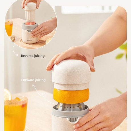 Wheat Straw Portable Manual Juicer, Mini Hand Press Fruit Squeezer for Oranges, Lemons, and Pomegranates—Beige