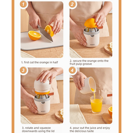 Wheat Straw Portable Manual Juicer, Mini Hand Press Fruit Squeezer for Oranges, Lemons, and Pomegranates—Beige