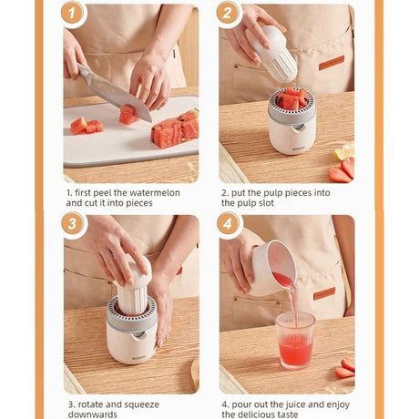Wheat Straw Portable Manual Juicer, Mini Hand Press Fruit Squeezer for Oranges, Lemons, and Pomegranates—Beige