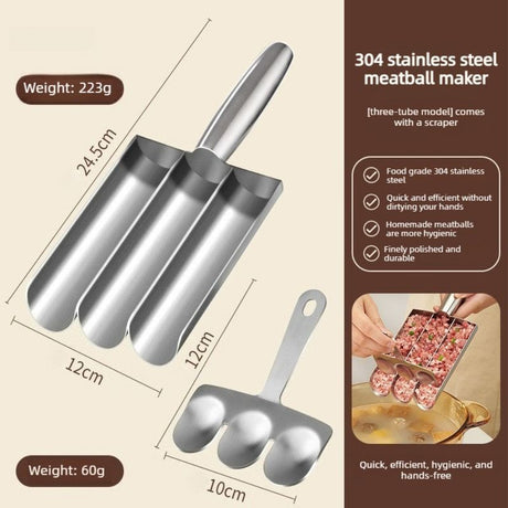 304 Stainless Steel Meatball Maker, Multi-size Paste Rice Ball Mold with Scoop for the Kitchen—Three Tubes