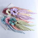 Printed Pleated Scarf Scrunchie, Elegant Long Ribbon Hair Tie for Women—Ponytail Hair Accessories (3-Pack)—Blue