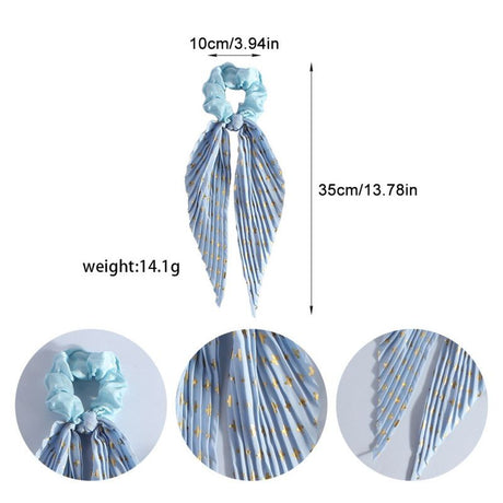 Printed Pleated Scarf Scrunchie, Elegant Long Ribbon Hair Tie for Women—Ponytail Hair Accessories (3-Pack)—Green
